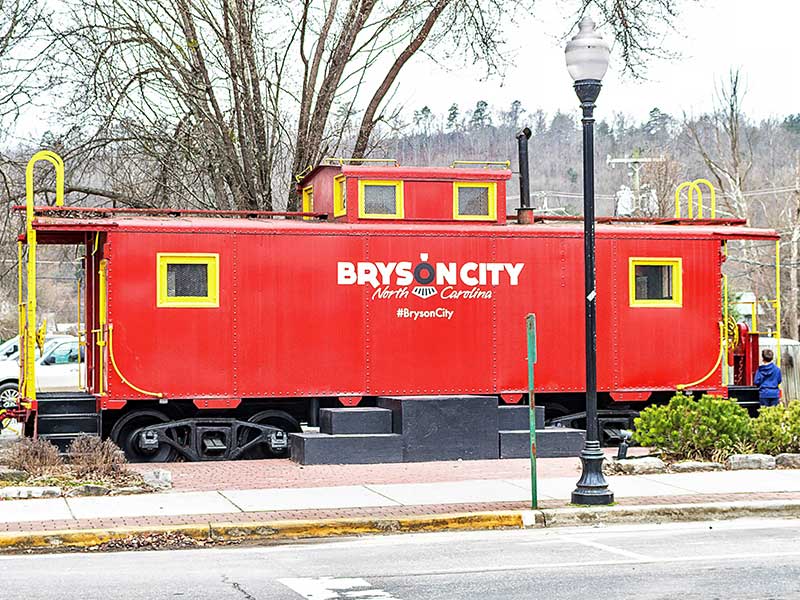 red caboose in downtown Bryson CIty perfect for a selfie location